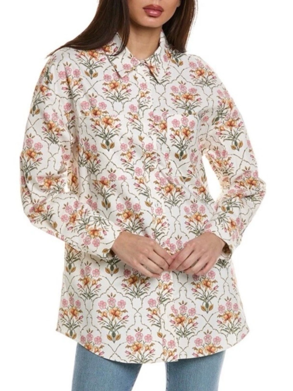 Favorite Daughter Willow Cream Floral Mosaic Button Shirt Coastal Boho Preppy XS